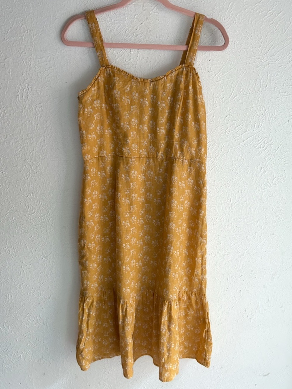 Cynthia Rowley Yellow Floral Linen Midi Dress Smocked Back Cottagecore US 4